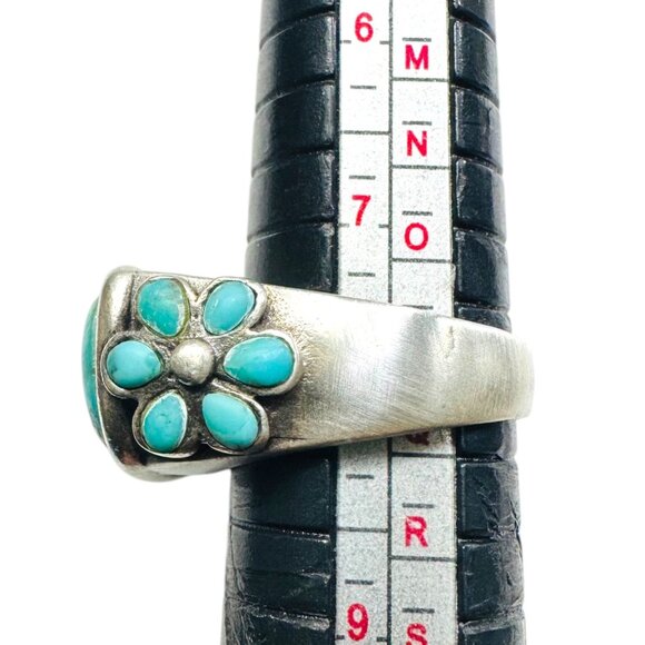 Vintage Barse 925 Sterling Silver Turquoise Ring Size 8 With Floral Side Detail - Picture 6 of 11
